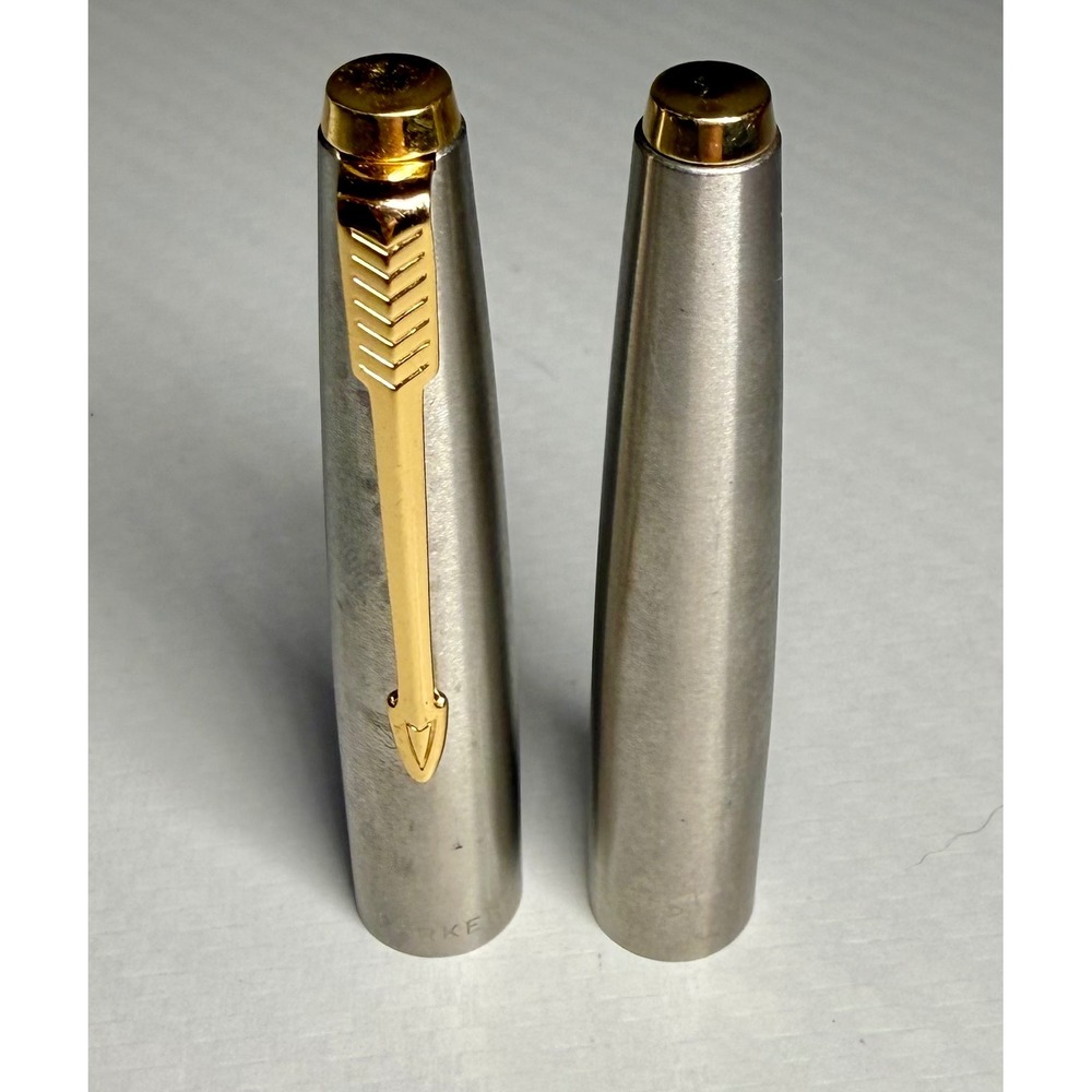 Parker 45 Pen Caps Set of 2 Good Lustraloy Stainless Gold Filled Clip USA